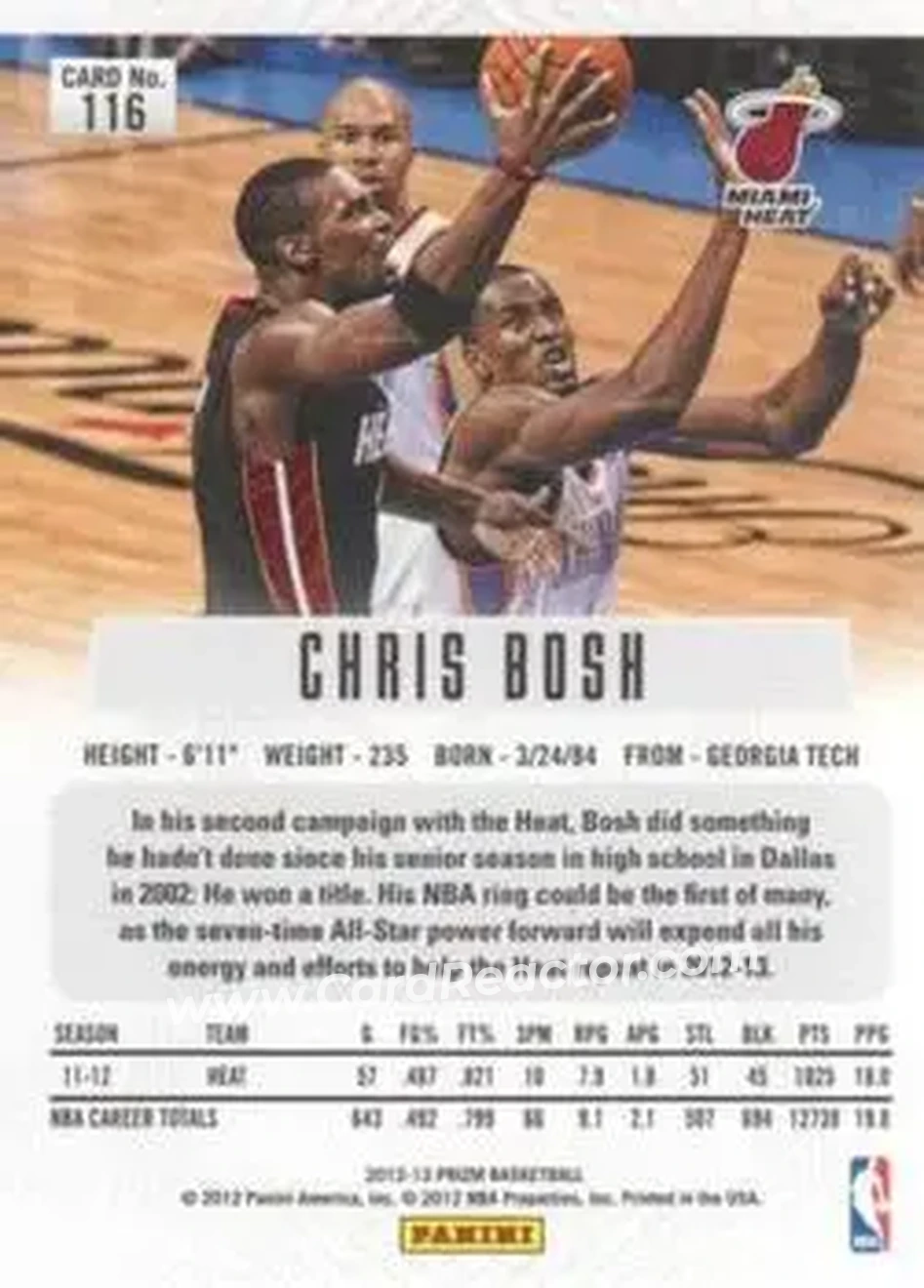 2012-13 Panini Prizm #116 - Chris Bosh - Miami Heat - Back