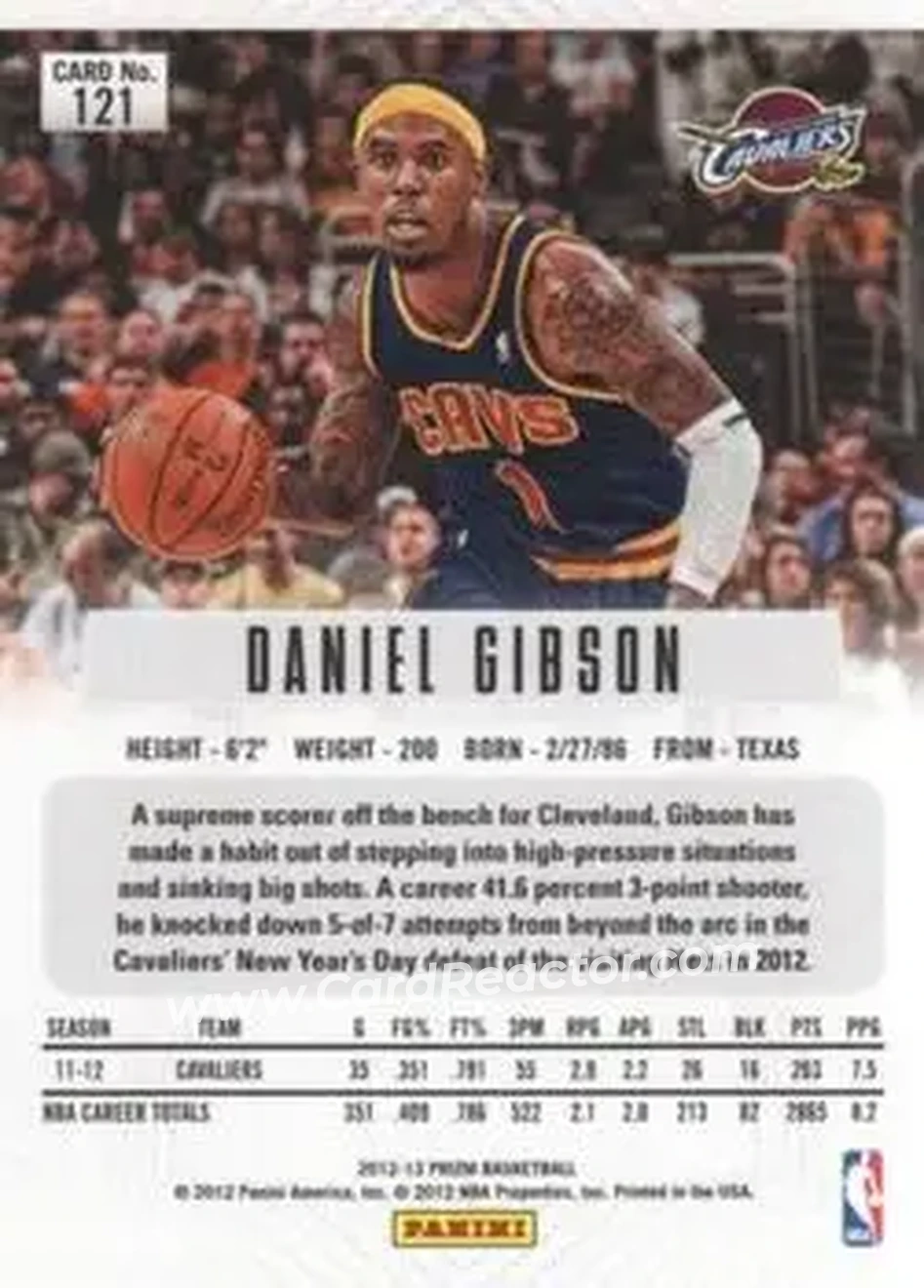 2012-13 Panini Prizm #121 - Daniel Gibson - Cleveland Cavaliers - Back 2012-13 Panini Prizm #121 - Daniel Gibson - Cleveland Cavaliers - Back