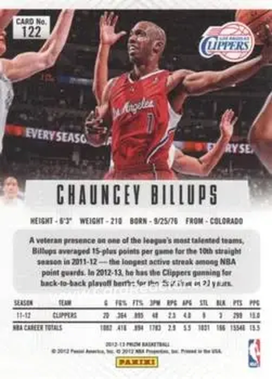 2012-13 Panini Prizm #122 - Chauncey Billups - Los Angeles Clippers - Back 2012-13 Panini Prizm #122 - Chauncey Billups - Los Angeles Clippers - Back