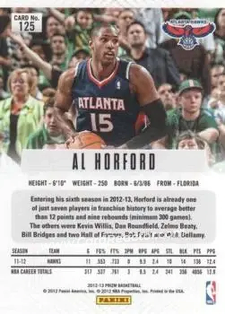 2012-13 Panini Prizm #125 - Al Horford - Atlanta Hawks - Back