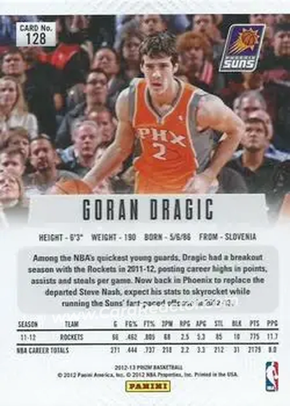 2012-13 Panini Prizm #128 - Goran Dragić - Phoenix Suns - Back