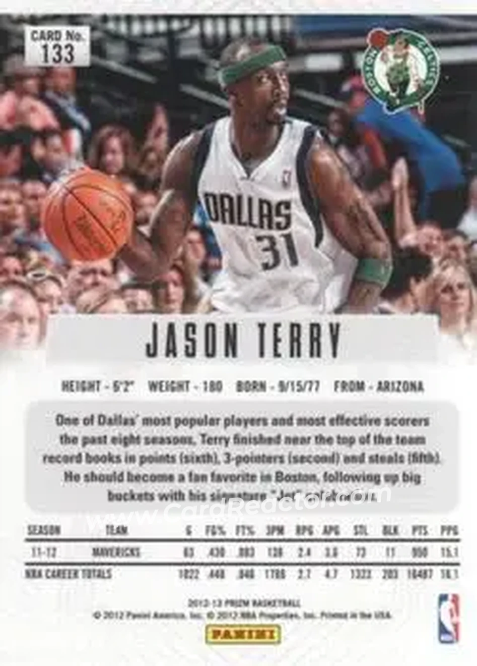 2012-13 Panini Prizm #133 - Jason Terry - Boston Celtics - Back 2012-13 Panini Prizm #133 - Jason Terry - Boston Celtics - Back