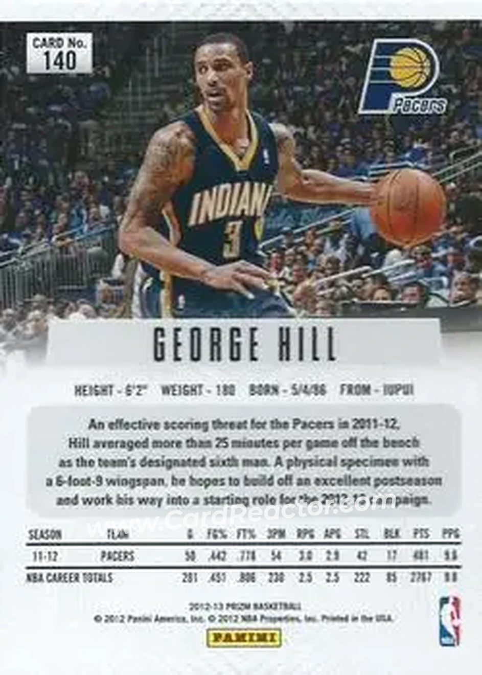 2012-13 Panini Prizm #140 - George Hill - Indiana Pacers - Back 2012-13 Panini Prizm #140 - George Hill - Indiana Pacers - Back