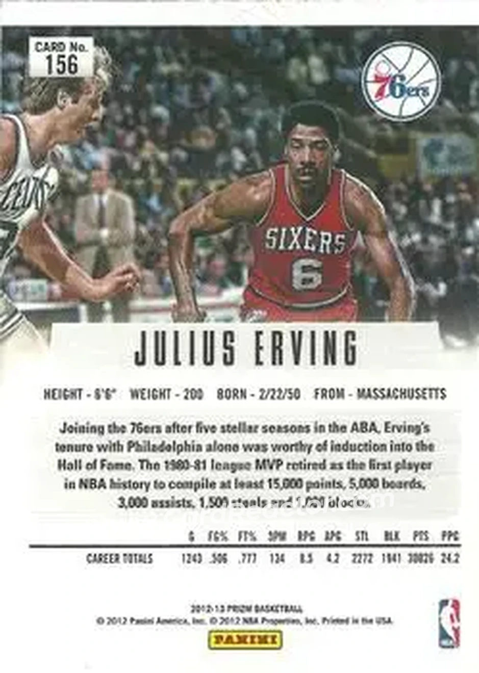 2012-13 Panini Prizm #156 - Julius Erving - Philadelphia 76ers - Back
