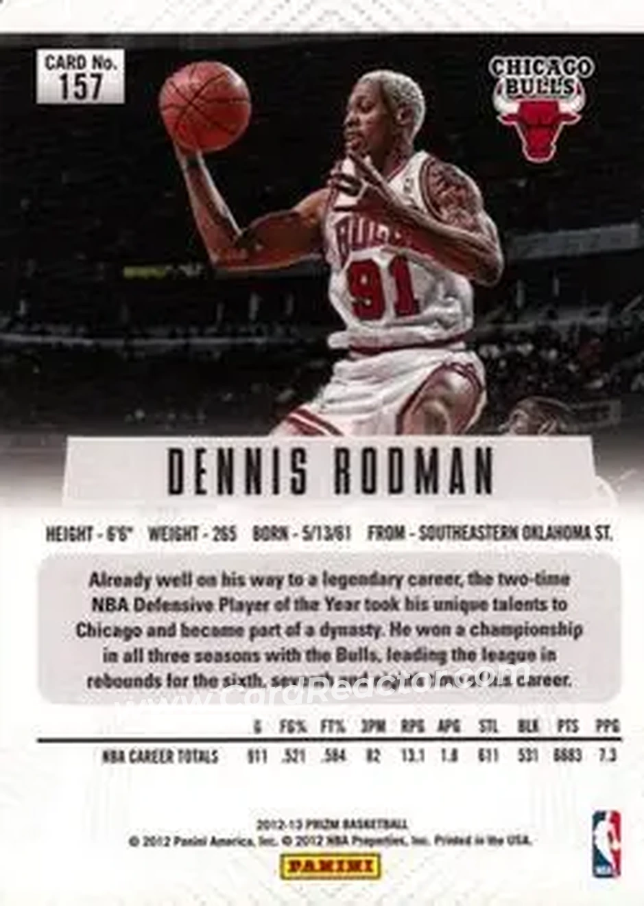 2012-13 Panini Prizm #157 - Dennis Rodman - Chicago Bulls - Back