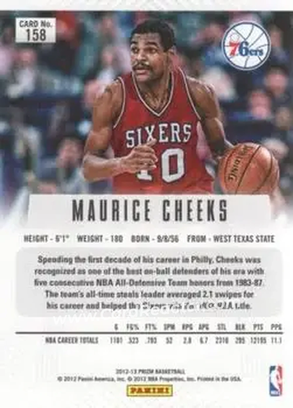 2012-13 Panini Prizm #158 - Maurice Cheeks - Philadelphia 76ers - Back