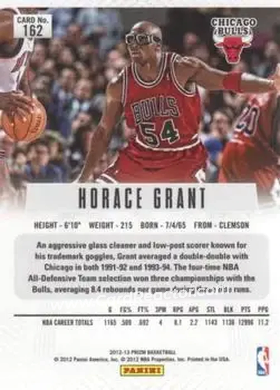 2012-13 Panini Prizm #162 - Horace Grant - Chicago Bulls - Back 2012-13 Panini Prizm #162 - Horace Grant - Chicago Bulls - Back