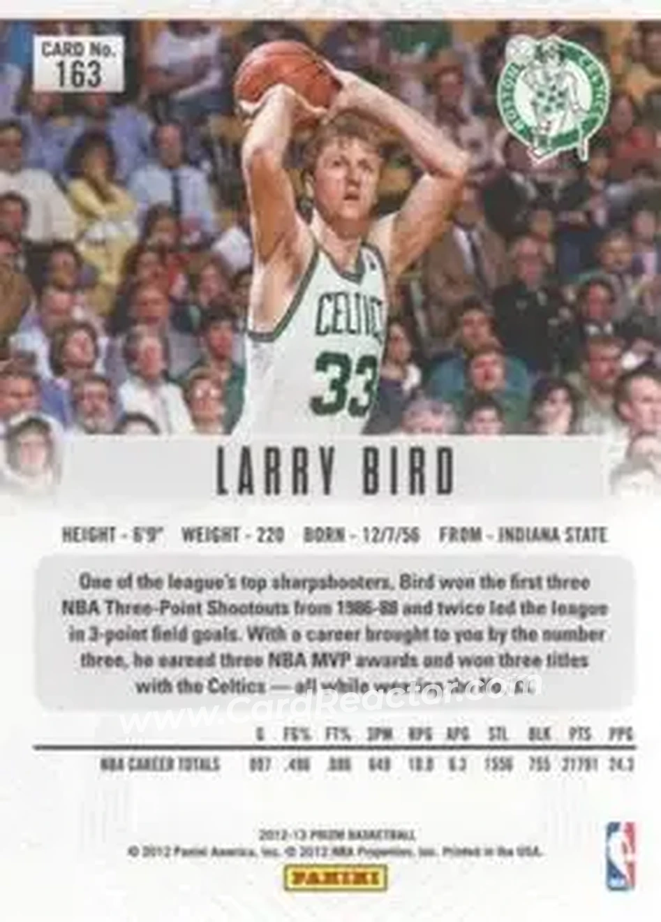 2012-13 Panini Prizm #163 - Larry Bird - Boston Celtics - Back