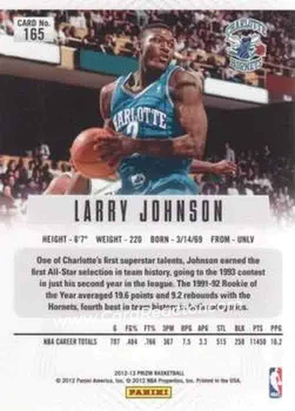 2012-13 Panini Prizm #165 - Larry Johnson - Charlotte Hornets - Back