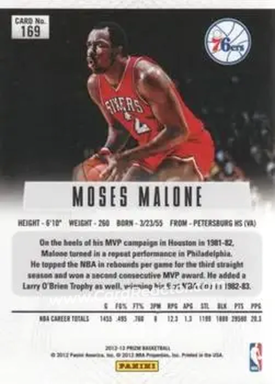 2012-13 Panini Prizm #169 - Moses Malone - Philadelphia 76ers - Back