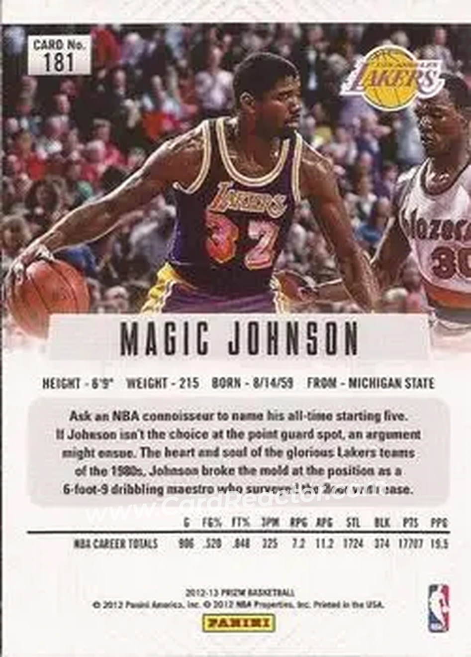 2012-13 Panini Prizm #181 - Magic Johnson - Los Angeles Lakers - Back 2012-13 Panini Prizm #181 - Magic Johnson - Los Angeles Lakers - Back