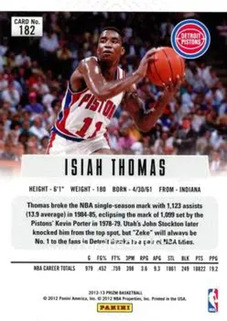 2012-13 Panini Prizm #182 - Isiah Thomas - Detroit Pistons - Back