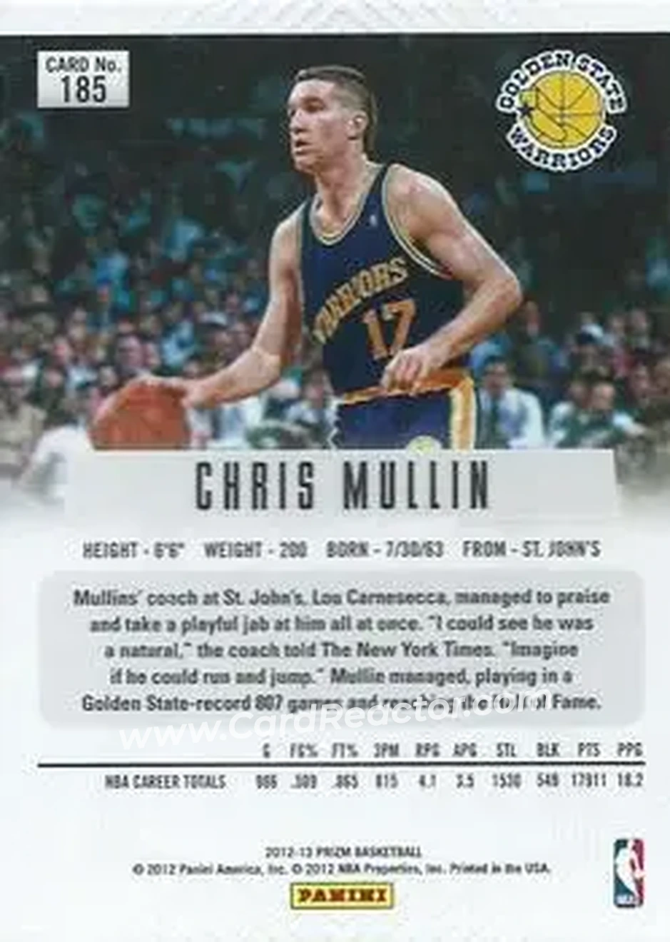 2012-13 Panini Prizm #185 - Chris Mullin - Golden State Warriors - Back