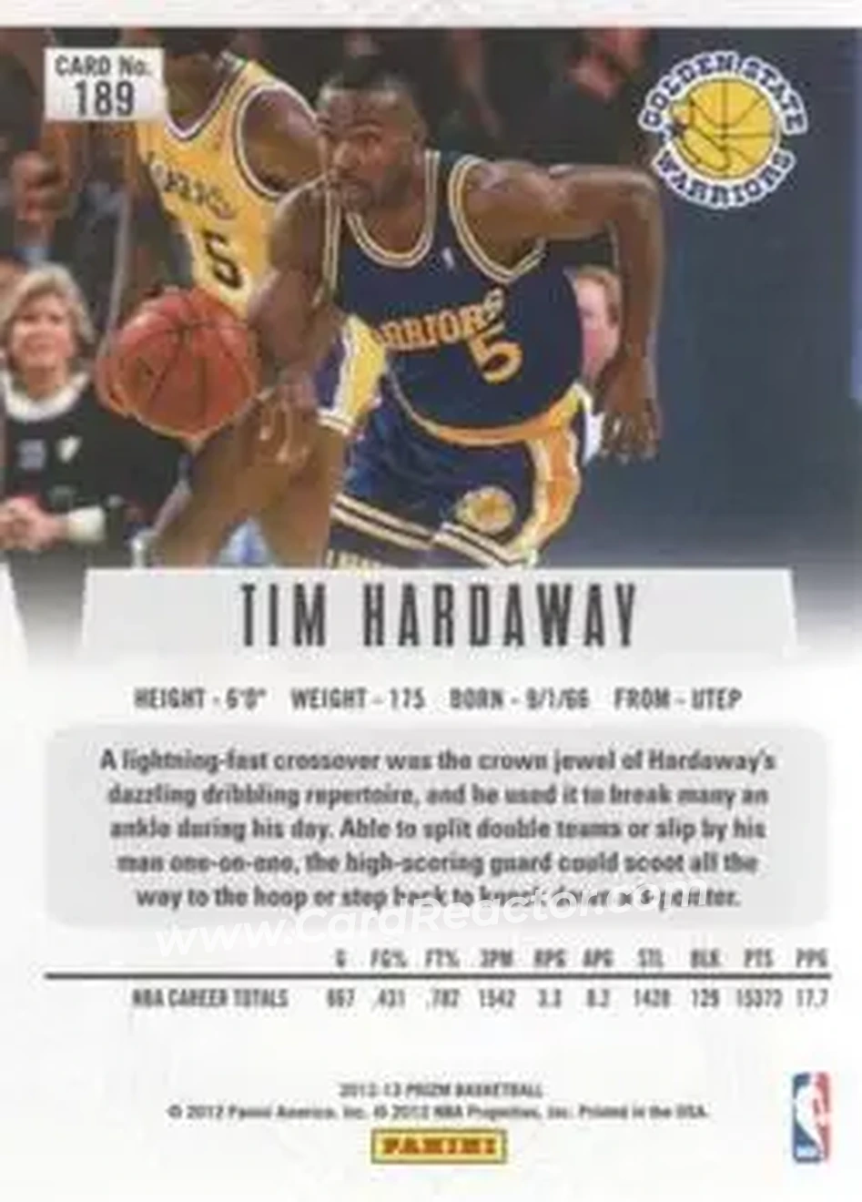 2012-13 Panini Prizm #189 - Tim Hardaway - Golden State Warriors - Back 2012-13 Panini Prizm #189 - Tim Hardaway - Golden State Warriors - Back