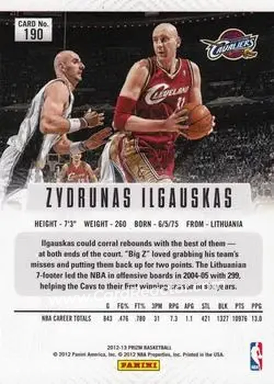 2012-13 Panini Prizm #190 - Zydrunas Ilgauskas - Cleveland Cavaliers - Back 2012-13 Panini Prizm #190 - Zydrunas Ilgauskas - Cleveland Cavaliers - Back
