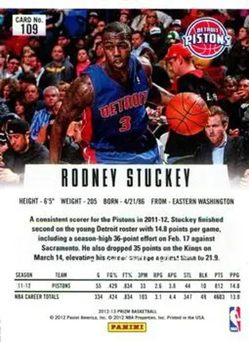 2012-13 Panini Prizm #109 - Rodney Stuckey - Detroit Pistons - Back 2012-13 Panini Prizm #109 - Rodney Stuckey - Detroit Pistons - Back