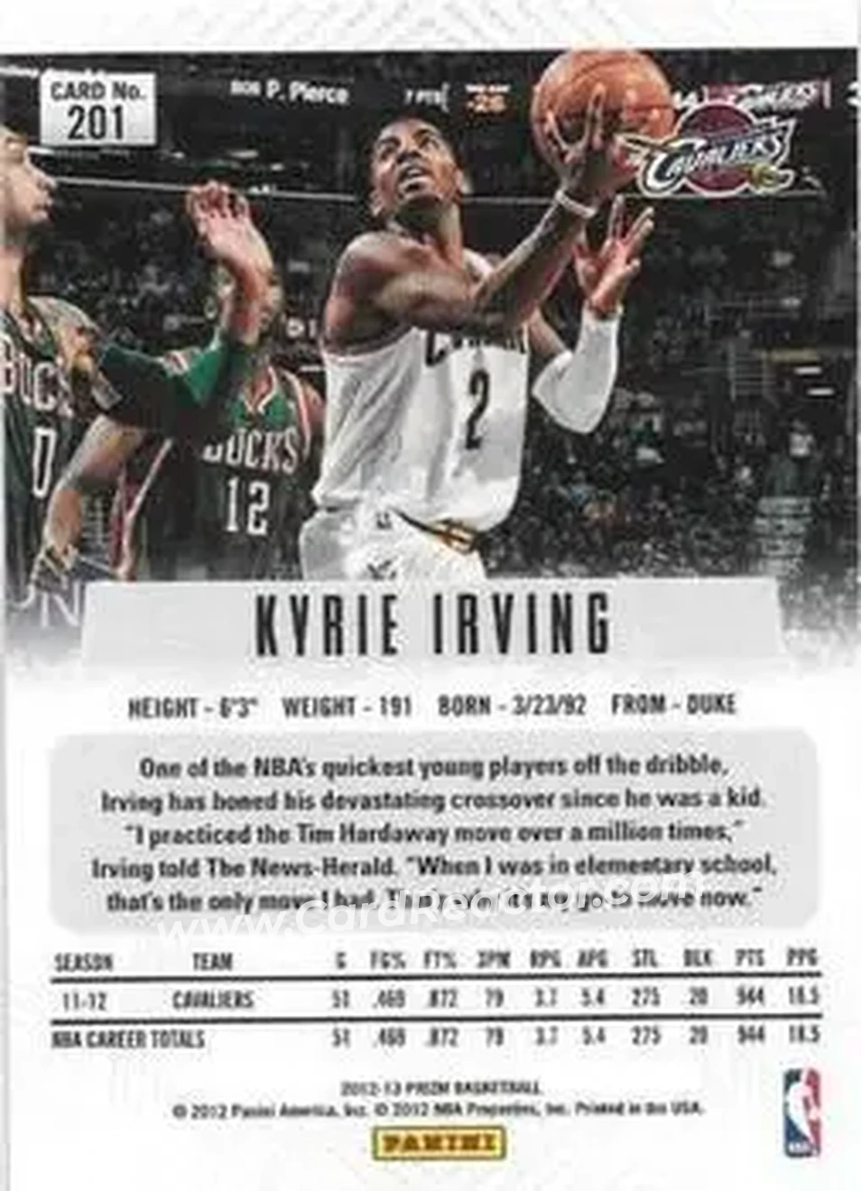 2012-13 Panini Prizm #201 - Kyrie Irving - Cleveland Cavaliers - Back 2012-13 Panini Prizm #201 - Kyrie Irving - Cleveland Cavaliers - Back