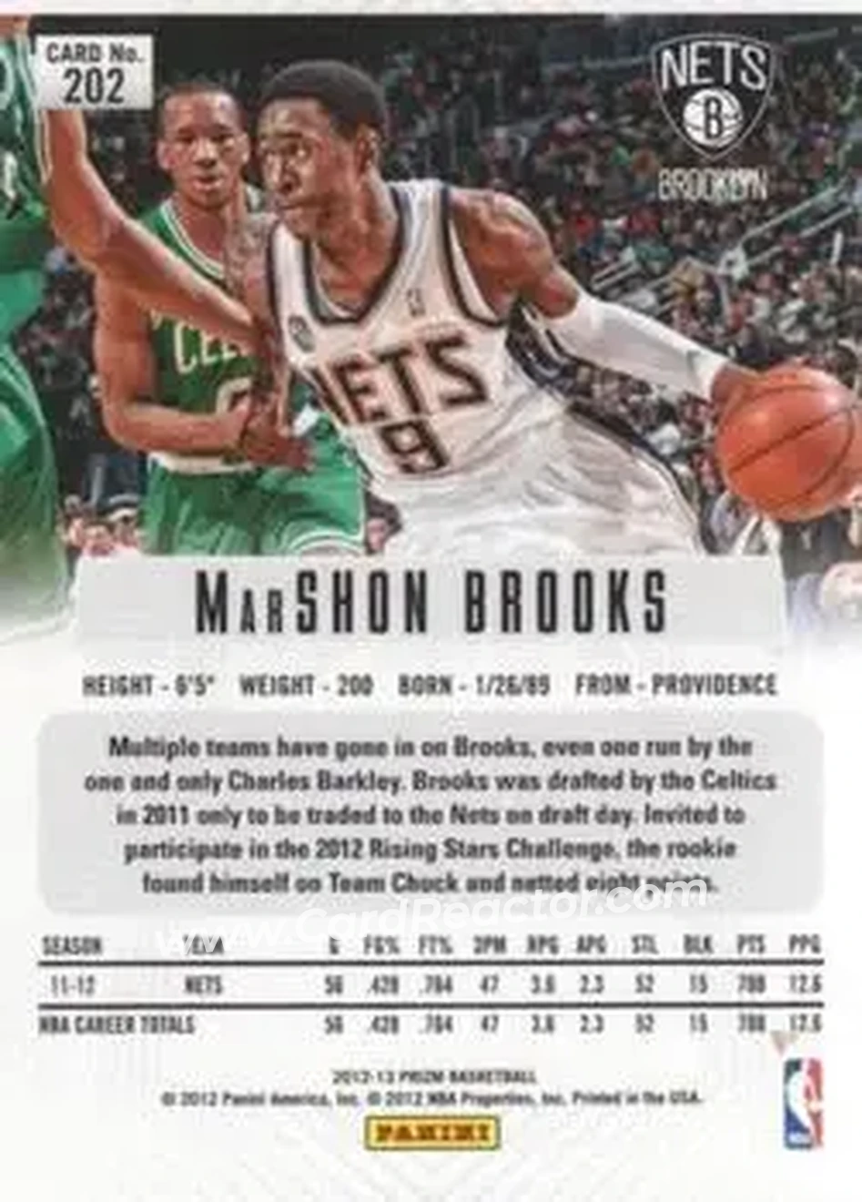 2012-13 Panini Prizm #202 - MarShon Brooks - Brooklyn Nets - Back