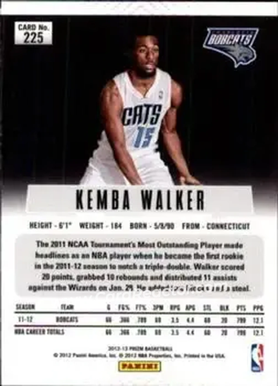 2012-13 Panini Prizm #225 - Kemba Walker - Charlotte Bobcats - Back