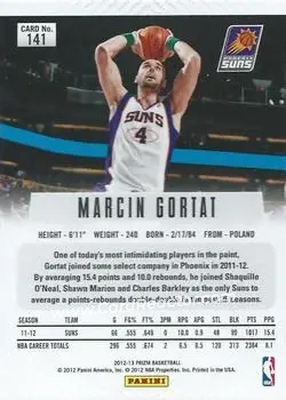 2012-13 Panini Prizm #141 - Marcin Gortat - Phoenix Suns - Back 2012-13 Panini Prizm #141 - Marcin Gortat - Phoenix Suns - Back