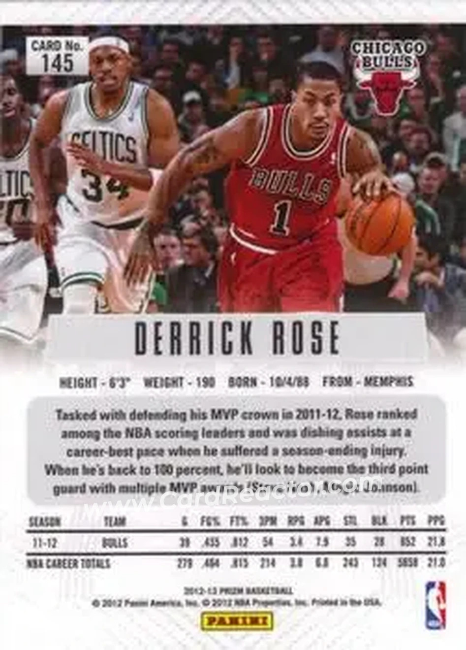 2012-13 Panini Prizm #145 - Derrick Rose - Chicago Bulls - Back
