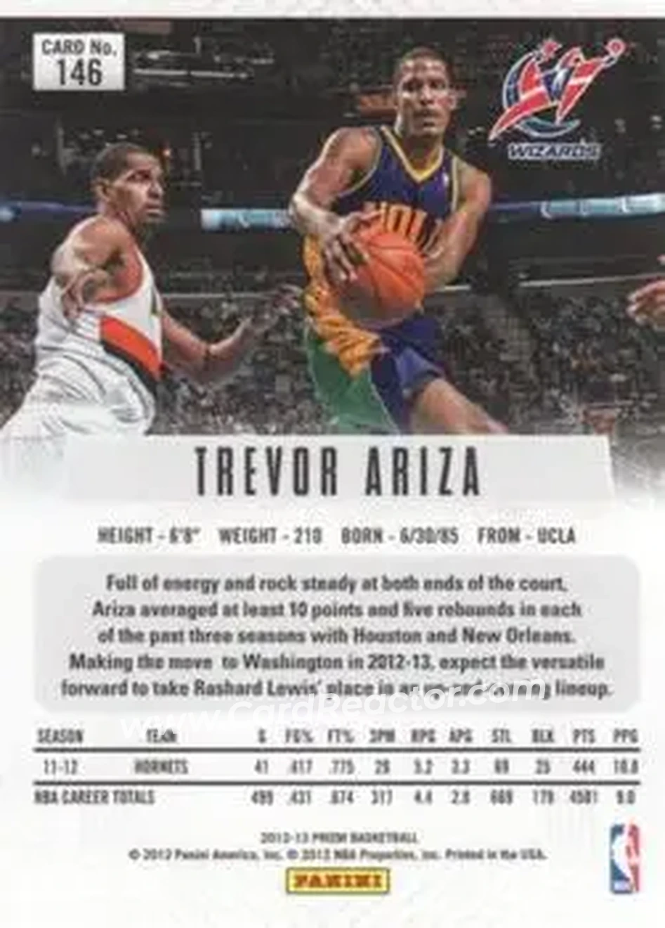 2012-13 Panini Prizm #146 - Trevor Ariza - Washington Wizards - Back