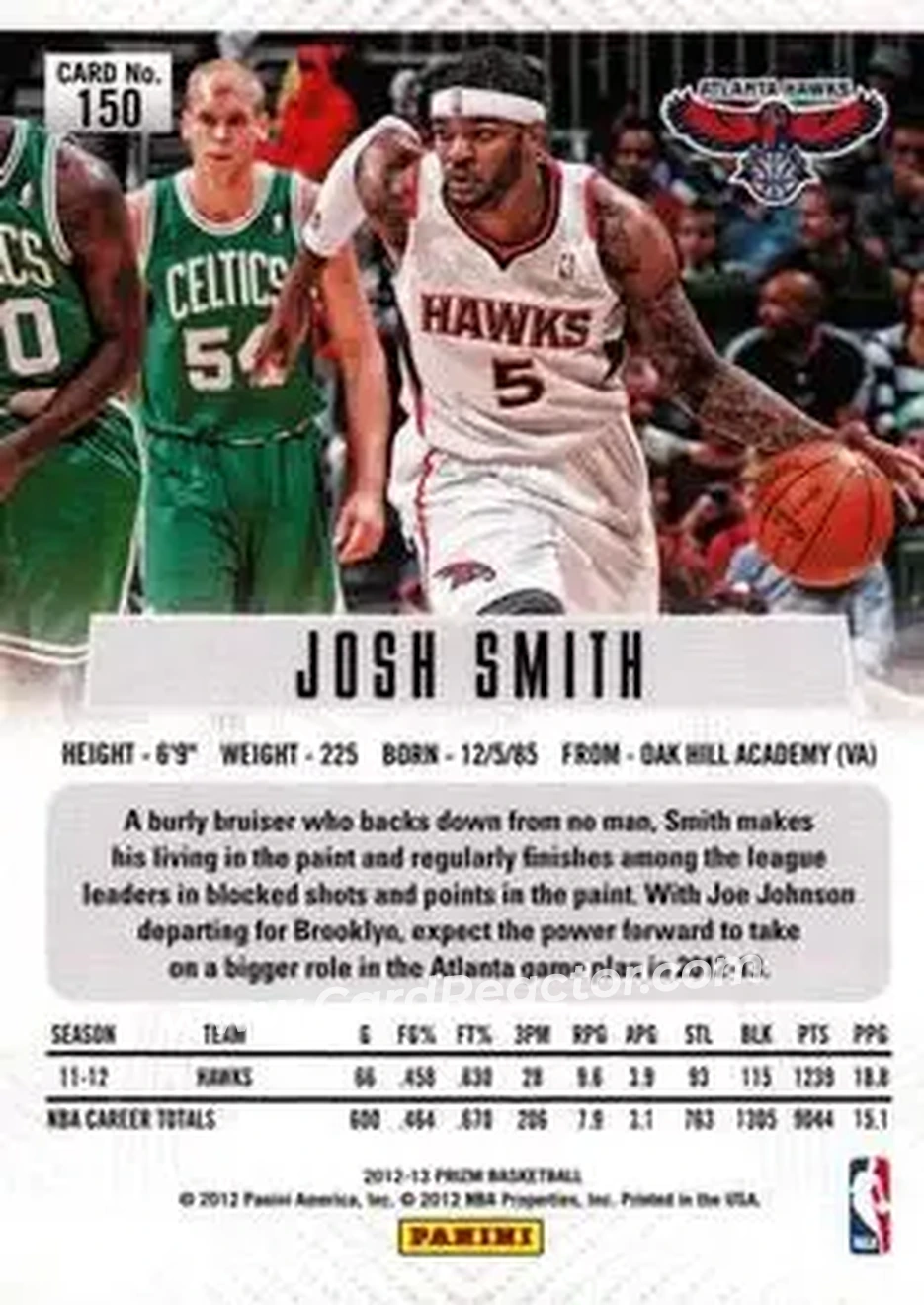 2012-13 Panini Prizm #150 - Josh Smith - Atlanta Hawks - Back