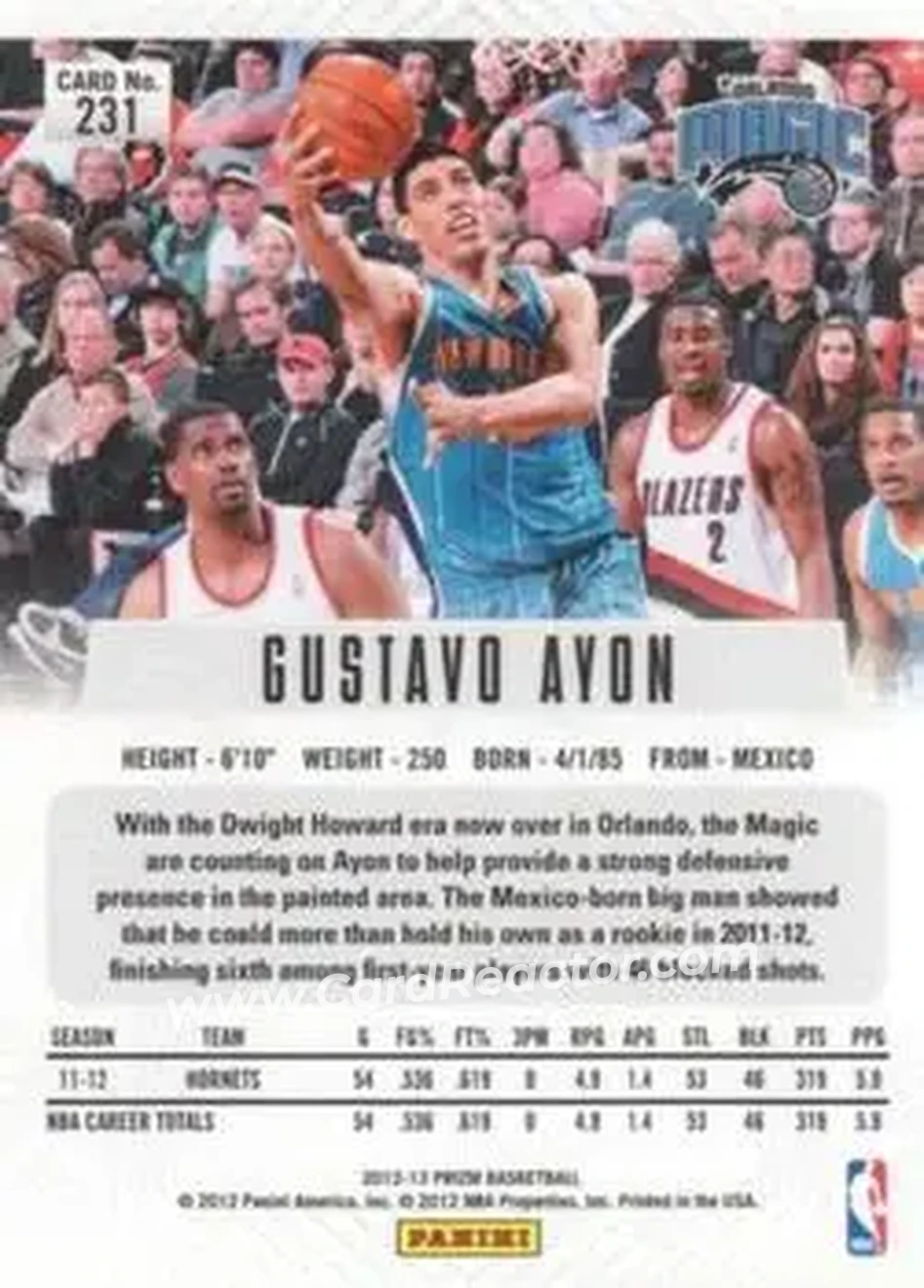 2012-13 Panini Prizm #231 - Gustavo Ayón - Orlando Magic - Back