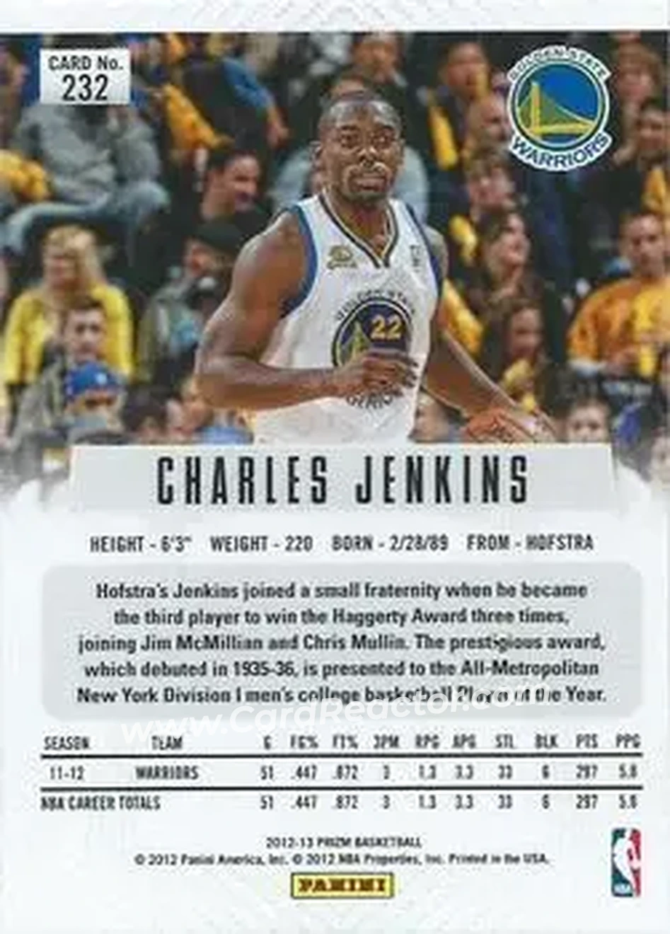 2012-13 Panini Prizm #232 - Charles Jenkins - Golden State Warriors - Back