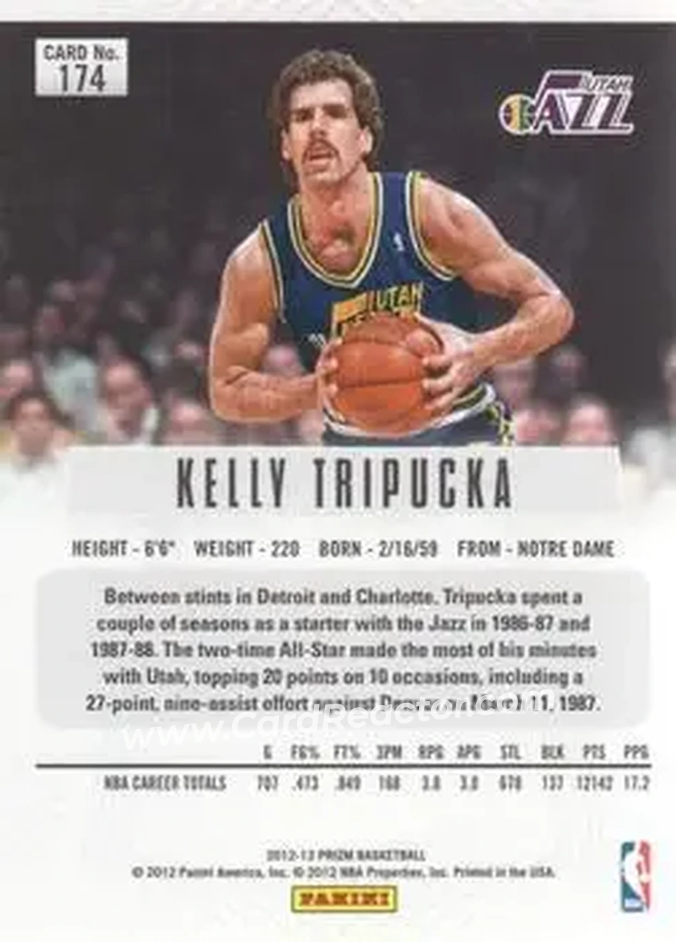 2012-13 Panini Prizm #174 - Kelly Tripucka - Utah Jazz - Back