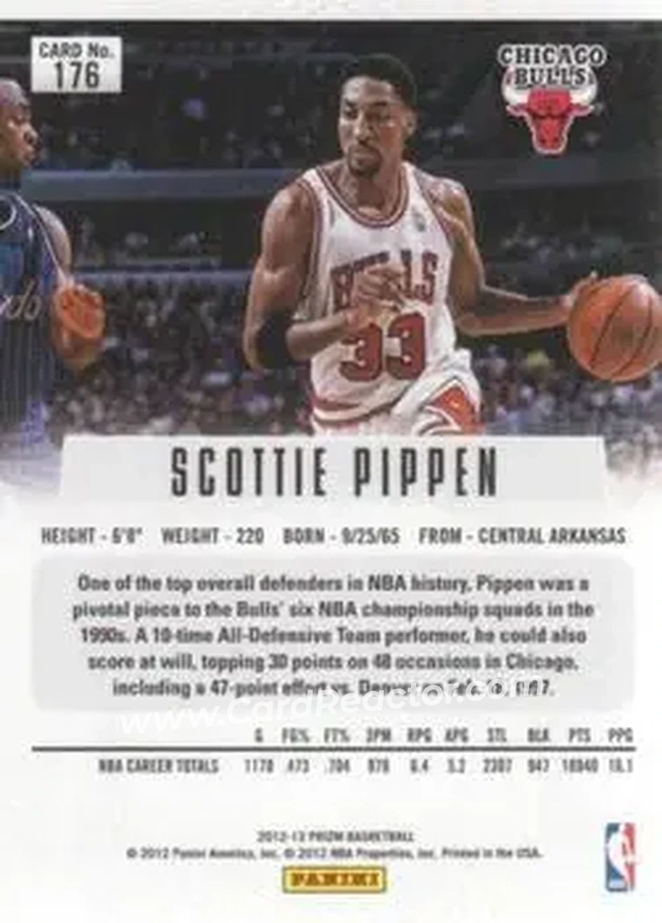 2012-13 Panini Prizm #176 - Scottie Pippen - Chicago Bulls - Back