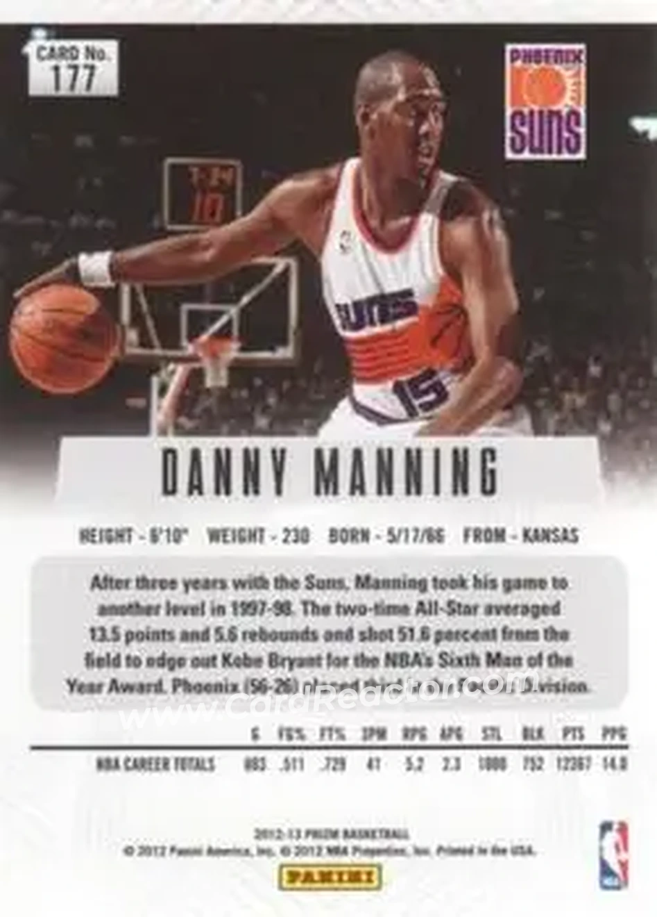 2012-13 Panini Prizm #177 - Danny Manning - Phoenix Suns - Back 2012-13 Panini Prizm #177 - Danny Manning - Phoenix Suns - Back
