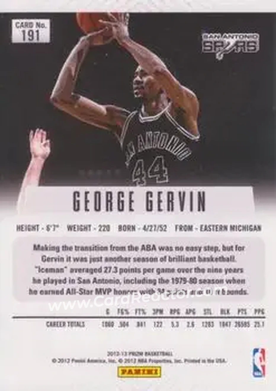 2012-13 Panini Prizm #191 - George Gervin - San Antonio Spurs - Back