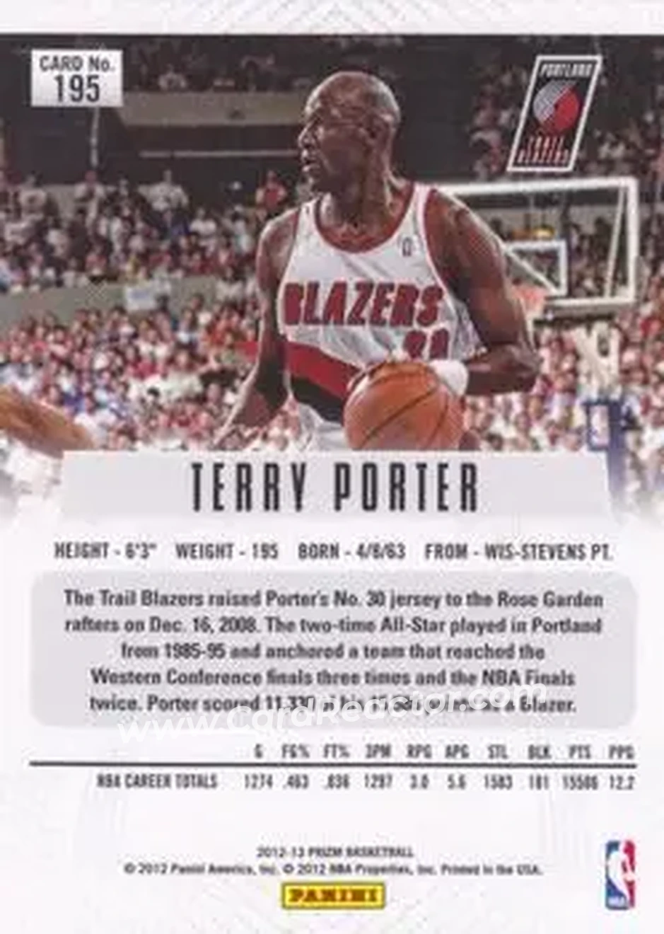2012-13 Panini Prizm #195 - Terry Porter - Portland Trail Blazers - Back 2012-13 Panini Prizm #195 - Terry Porter - Portland Trail Blazers - Back
