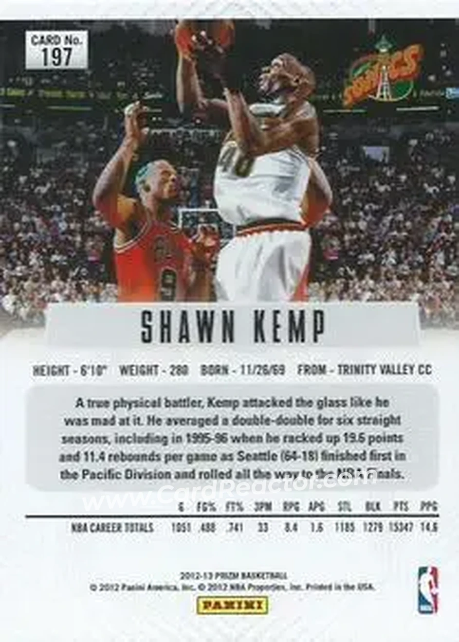 2012-13 Panini Prizm #197 - Shawn Kemp - Seattle SuperSonics - Back