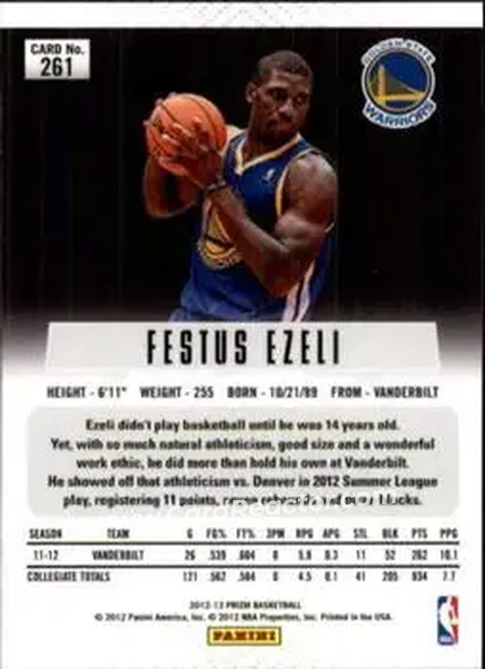 2012-13 Panini Prizm #261 - Festus Ezeli - Golden State Warriors - Back 2012-13 Panini Prizm #261 - Festus Ezeli - Golden State Warriors - Back