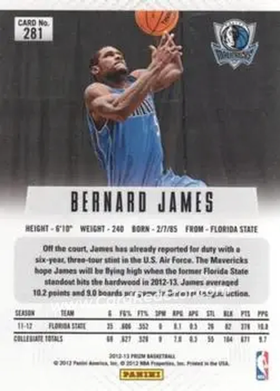 2012-13 Panini Prizm #281 - Bernard James - Dallas Mavericks - Back 2012-13 Panini Prizm #281 - Bernard James - Dallas Mavericks - Back