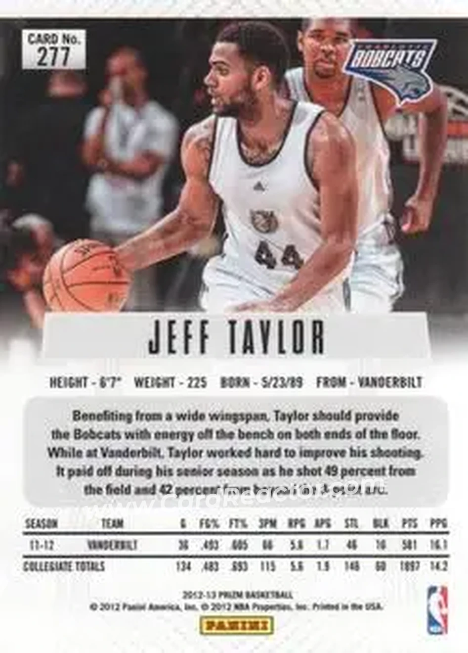 2012-13 Panini Prizm #277 - Jeffery Taylor - Charlotte Bobcats - Back 2012-13 Panini Prizm #277 - Jeffery Taylor - Charlotte Bobcats - Back