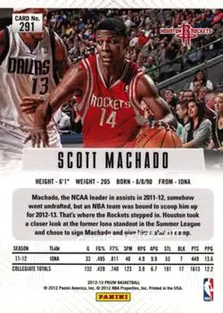 2012-13 Panini Prizm #291 - Scott Machado - Houston Rockets - Back
