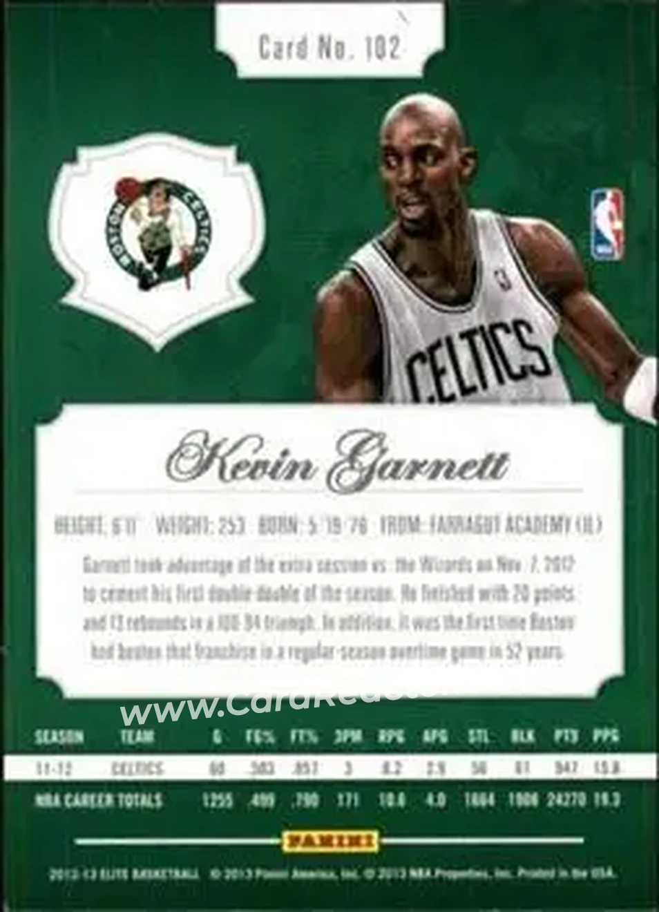 2012-13 Panini Elite #102 - Kevin Garnett - Boston Celtics - Back 2012-13 Panini Elite #102 - Kevin Garnett - Boston Celtics - Back