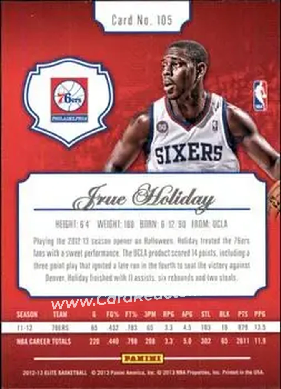 2012-13 Panini Elite #105 - Jrue Holiday - Philadelphia 76ers - Back