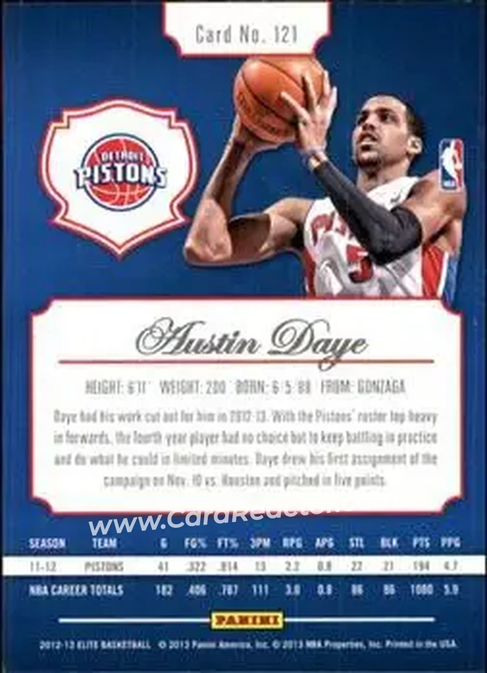 2012-13 Panini Elite #121 - Austin Daye - Detroit Pistons - Back