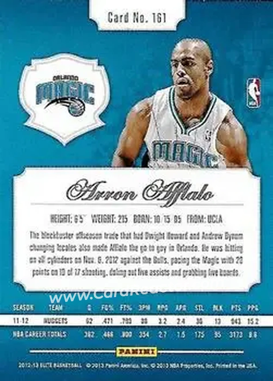 2012-13 Panini Elite #161 - Arron Afflalo - Orlando Magic - Back 2012-13 Panini Elite #161 - Arron Afflalo - Orlando Magic - Back