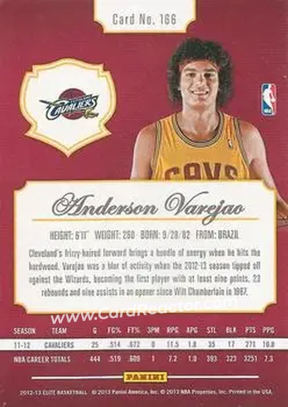 2012-13 Panini Elite #166 - Anderson Varejão - Cleveland Cavaliers - Back