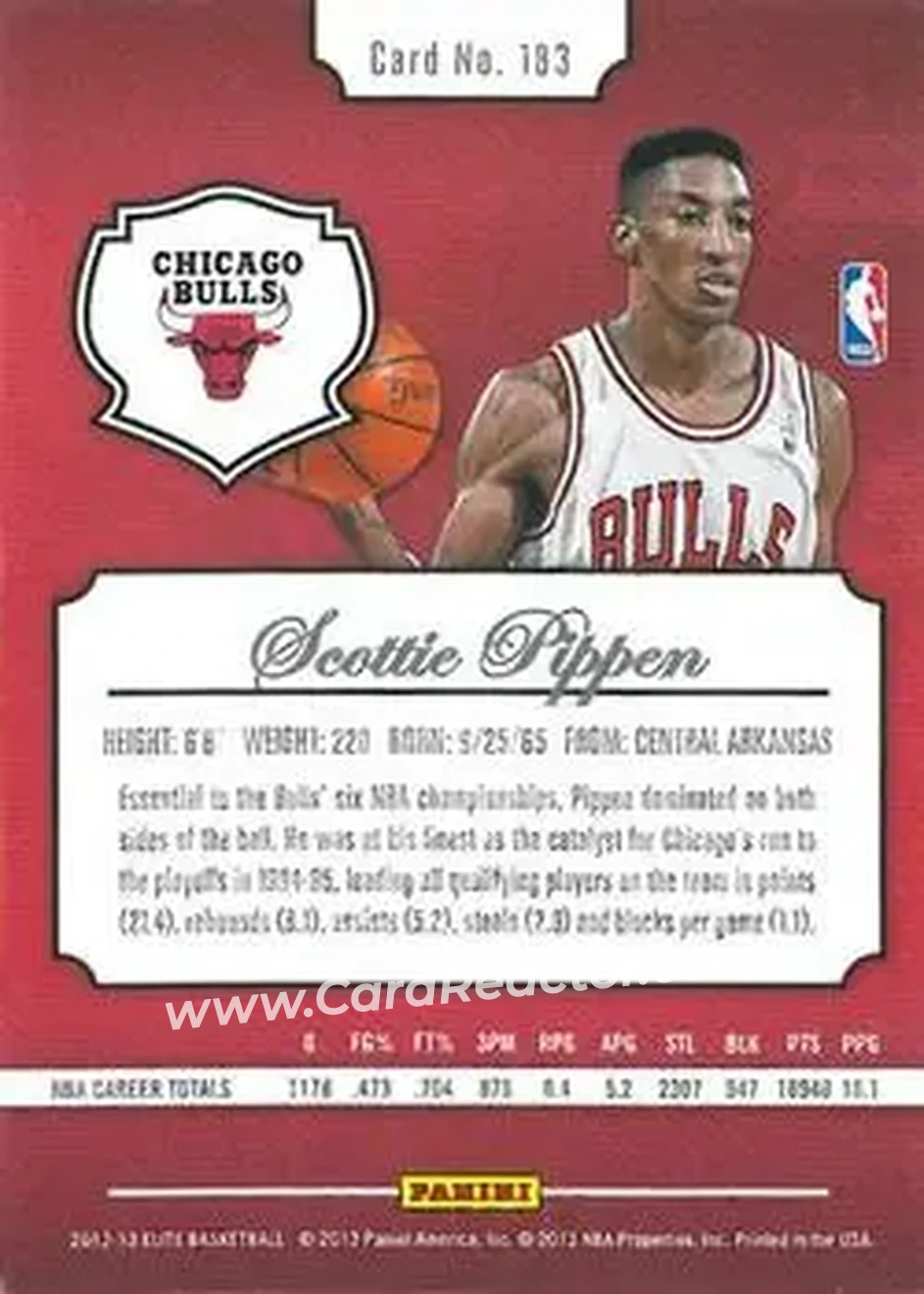 2012-13 Panini Elite #183 - Scottie Pippen - Chicago Bulls - Back