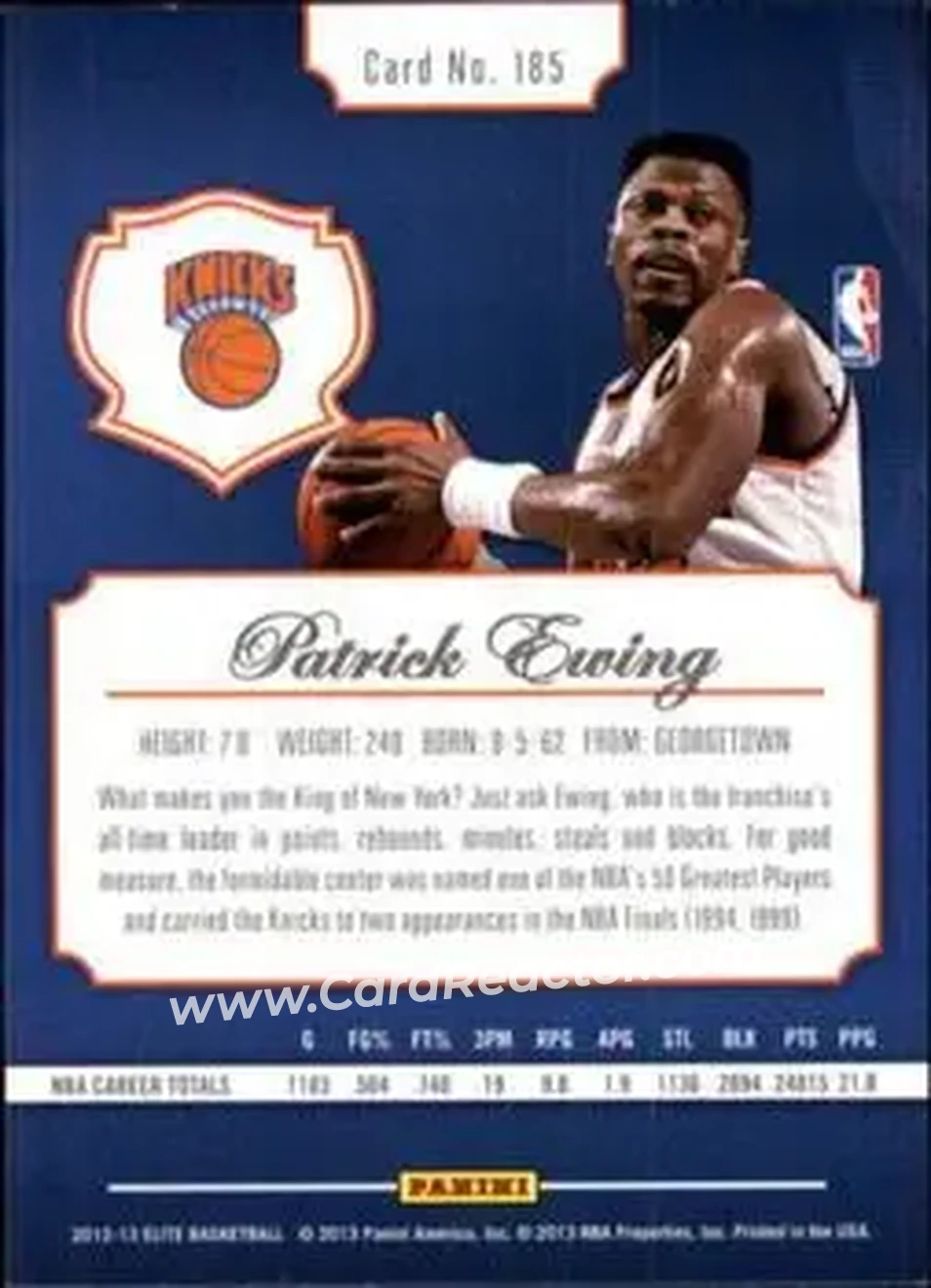 2012-13 Panini Elite #185 - Patrick Ewing - New York Knicks - Back 2012-13 Panini Elite #185 - Patrick Ewing - New York Knicks - Back