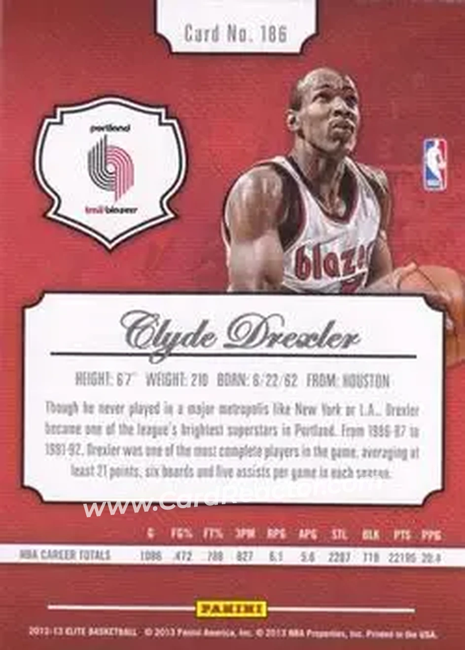 2012-13 Panini Elite #186 - Clyde Drexler - Portland Trail Blazers - Back 2012-13 Panini Elite #186 - Clyde Drexler - Portland Trail Blazers - Back