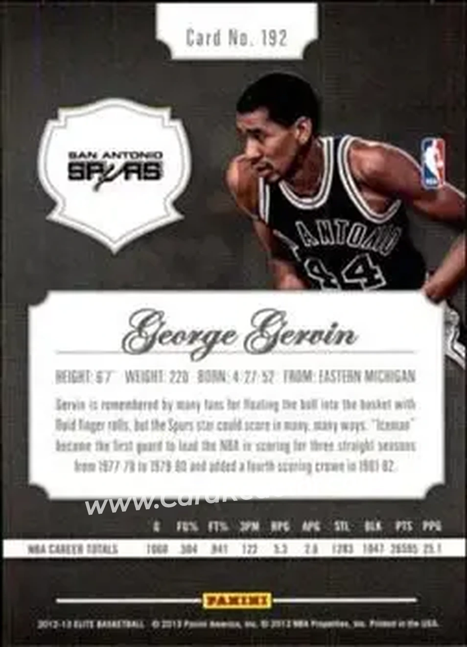 2012-13 Panini Elite #192 - George Gervin - San Antonio Spurs - Back 2012-13 Panini Elite #192 - George Gervin - San Antonio Spurs - Back