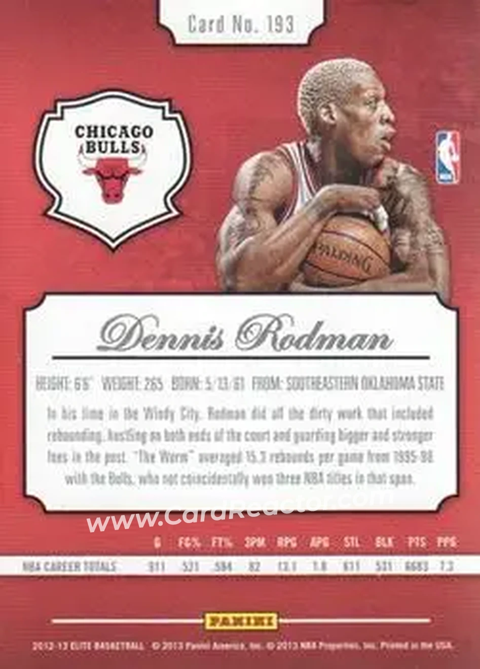 2012-13 Panini Elite #193 - Dennis Rodman - Chicago Bulls - Back 2012-13 Panini Elite #193 - Dennis Rodman - Chicago Bulls - Back
