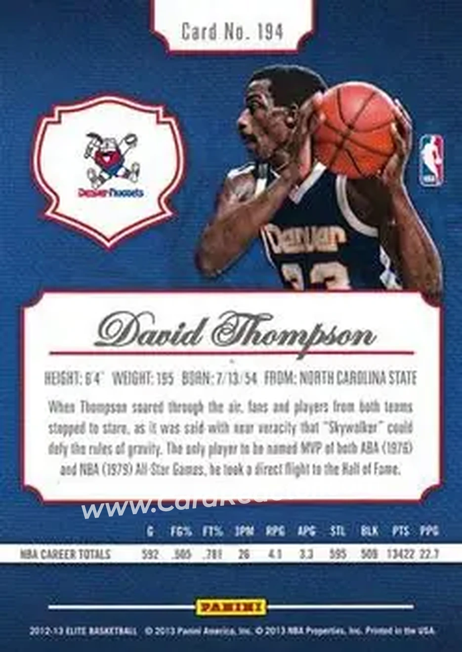 2012-13 Panini Elite #194 - David Thompson - Denver Nuggets - Back 2012-13 Panini Elite #194 - David Thompson - Denver Nuggets - Back